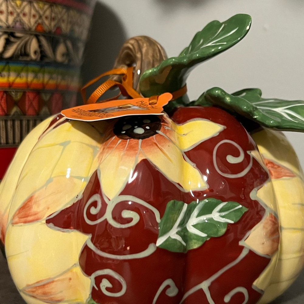 Autumn Harvest Sunflower Ceramic Pumpkin - Picture 4 of 5